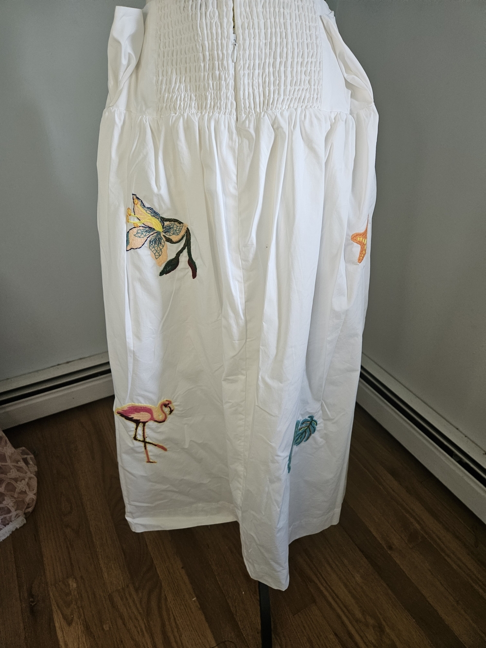 White Embroidered Maxi Skirt with Tropical Motifs
